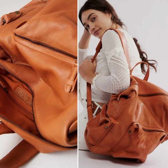 NWT Free People Darcy Leather Backpack in Cognac - Picture 1 of 7